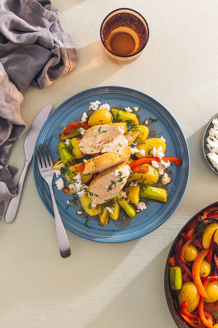 Stegt kyllingebryst med kartoffel/peberfrugtsalat