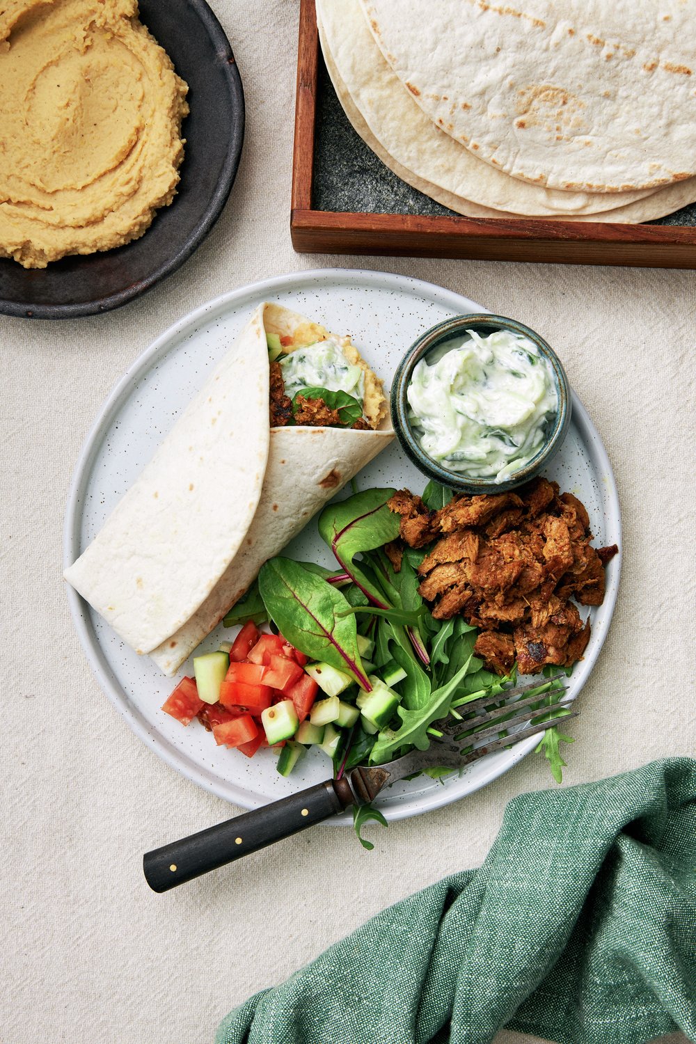 Vegokebab med egen hummus och tzatziki