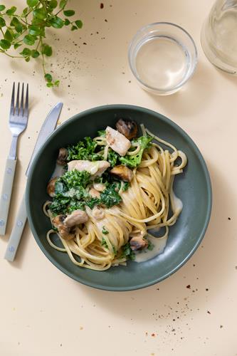 Svampepasta med kyllingeinderfilet