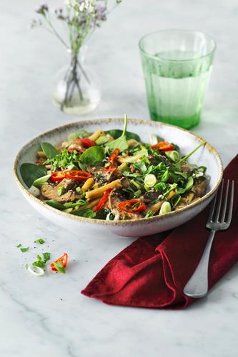 Chilipasta i portobellosauce