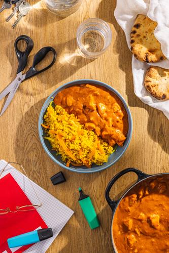 Quick butter chicken med bulgur-biriyani