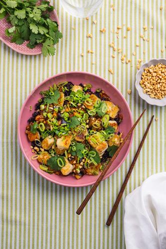 Ristet tofu med gochujang auberginer